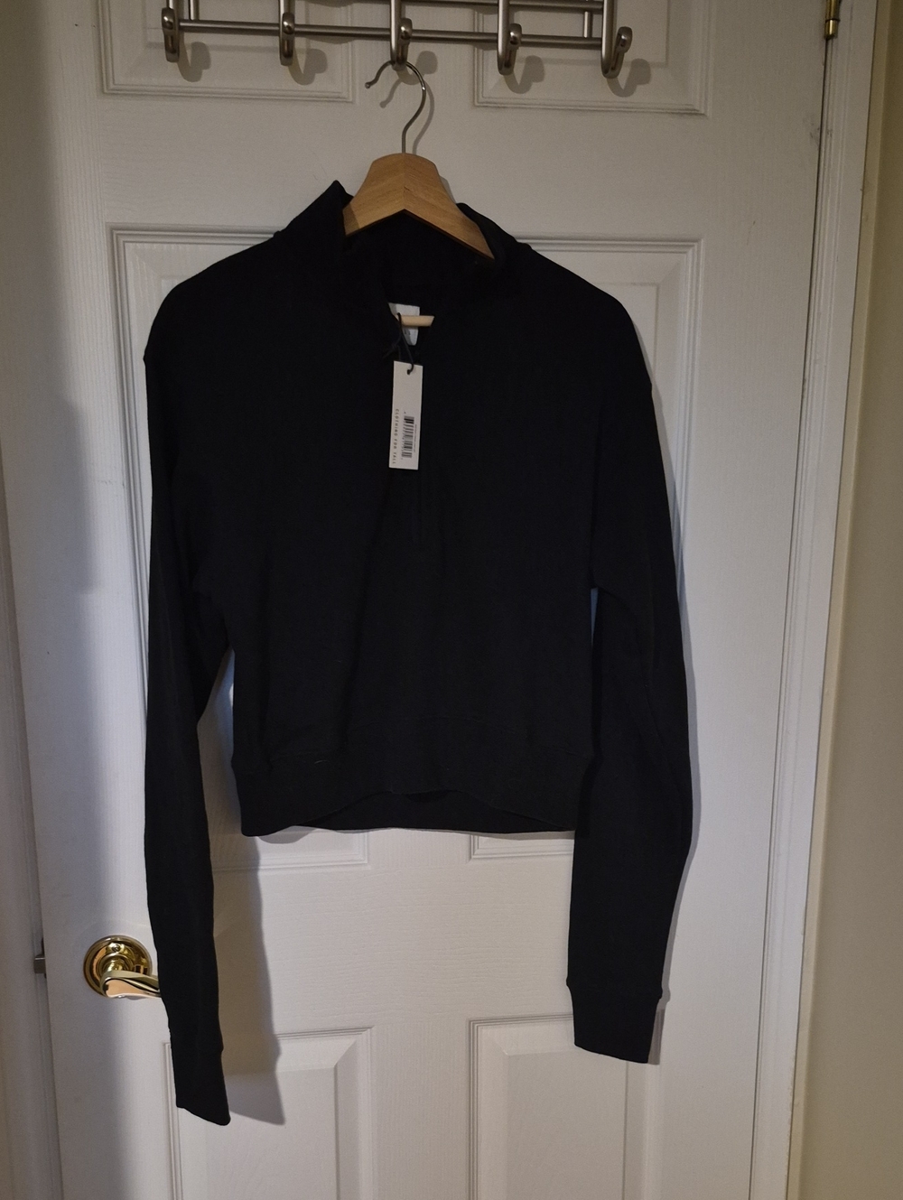 American Tall Black Wearever Fleece Cropped Half Zip Sweatshirt - S Tall
